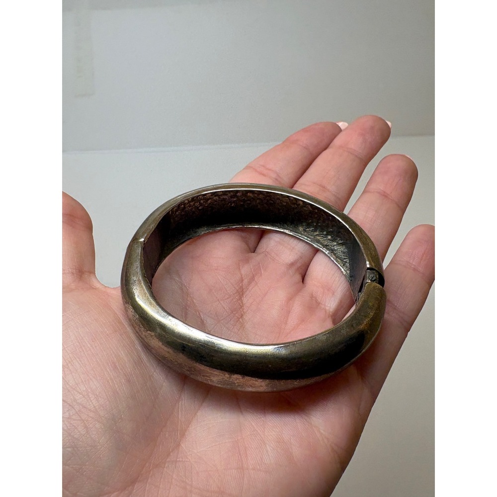 Vintage Silver Tone Chunky Hinged Bangle Bracelet Oval Pin Clasp